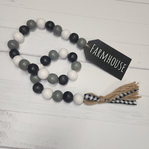 Black and white farmhouse kitchen beaded garland decor, photo prop, tiered tray decor
