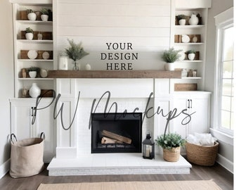 Maqueta de chimenea Maqueta de pared en blanco, Maqueta de pared vacía, Decoración de chimenea, Maqueta minimalista, Maqueta para arte digital y Maqueta de granja