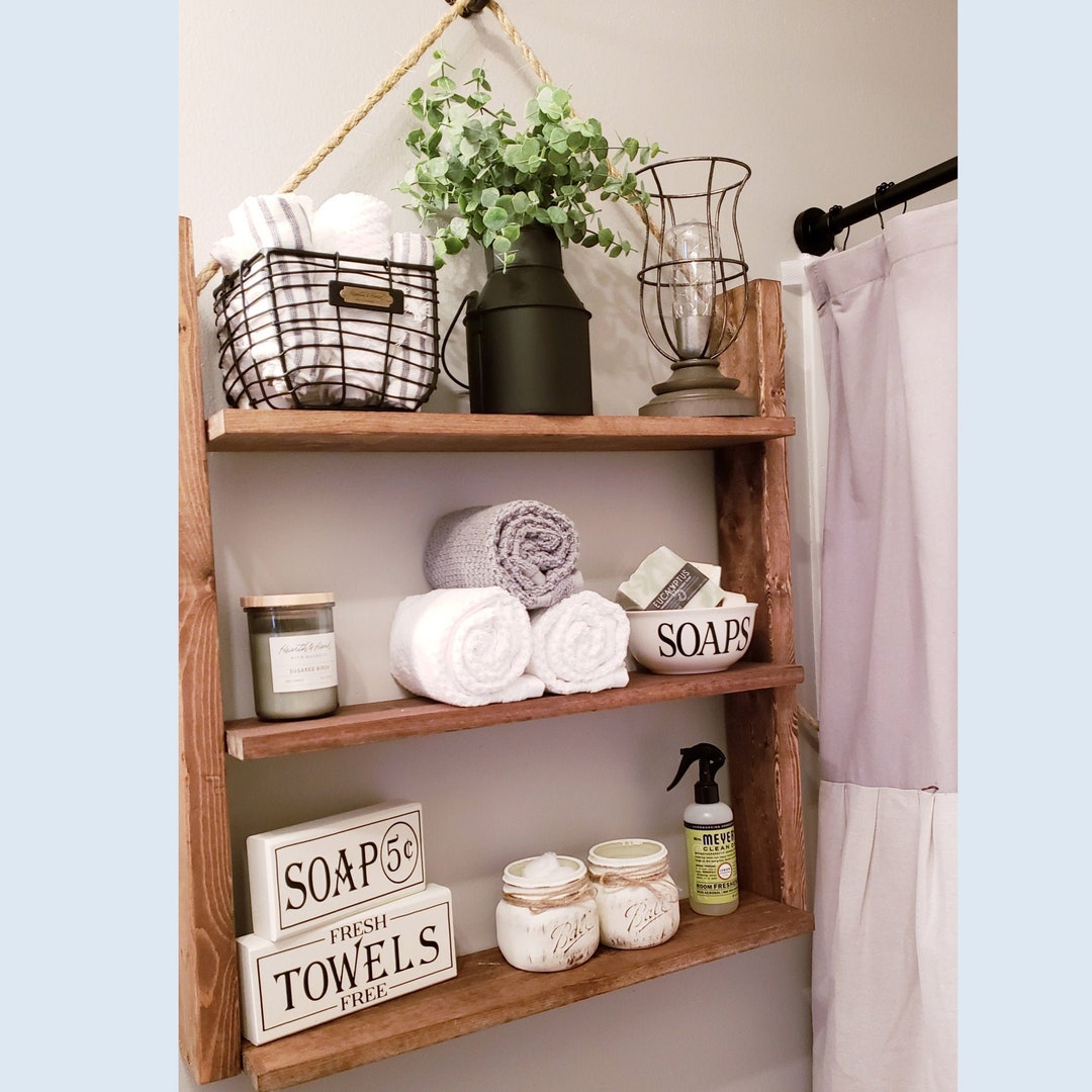 Rustic Farmhouse Wood Shelf, Bathroom Shelf, Over the Toilet Bathroom