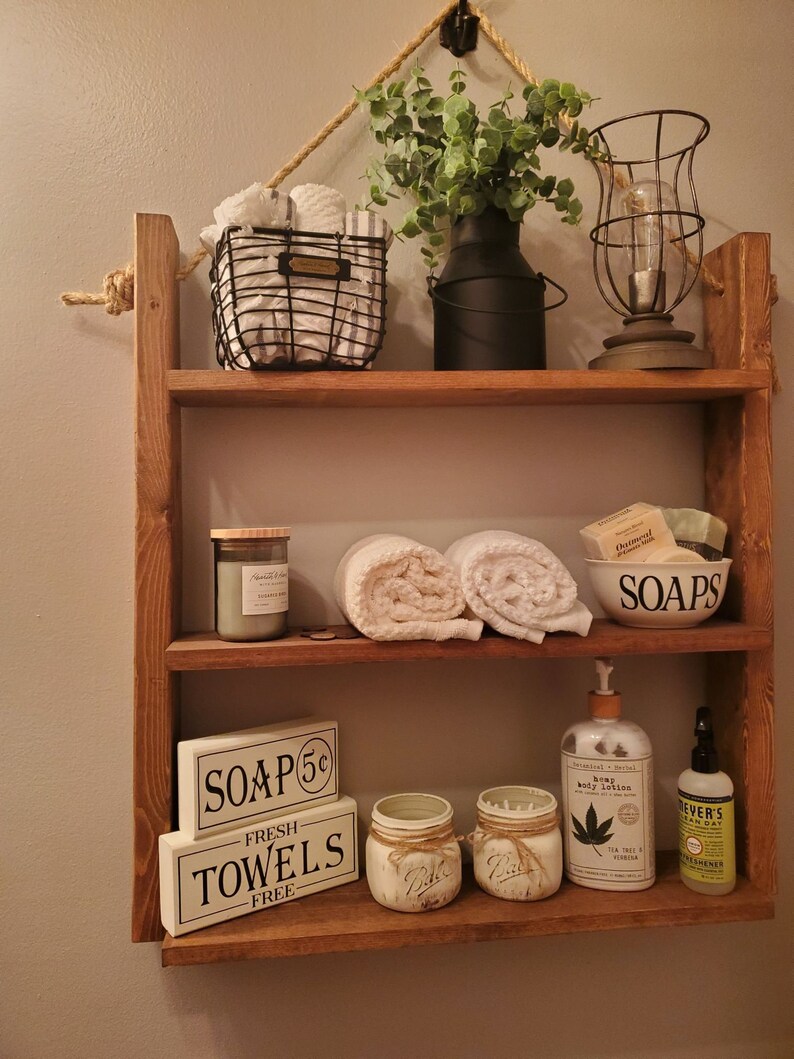 Rustic Farmhouse Wood Shelf, Bathroom Shelf, Over the Toilet Bathroom