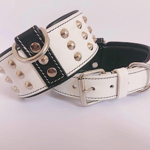 Badri Genuine Leather Handmade Studded Leather Dog Collar White Heavy Duty Dog Collar With D-Ring Cat/Dog neck collar Luxury dog collar