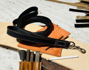 Badri Genuine Leather Handmade Black Dog Leash With Dual Handle Dog Training Lead Solid Dog Walking Leash With Premium Buckle 40” to 72” in