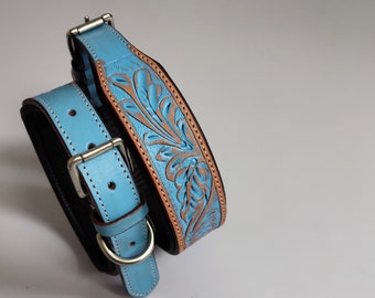 Genuine Tooled Leather Floral Pattern Handmade Dog Collar