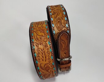 Badri Genuine Leather Brown Dog Collar Floral Pattern Tooling Leather handmade Dog Collar Large Dog Collar Padded Premium Dog/Cat collar