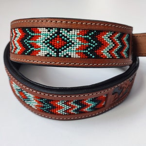 Beaded Hand Tooled Hand Crafted Padded Genuine Leather Dog Collar image 4