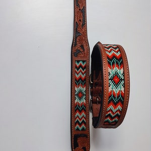 Beaded Hand Tooled Hand Crafted Padded Genuine Leather Dog Collar image 2