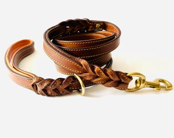 Badri Genuine Leather Handmade Dog Leash Beaded Dog Leash For Medium and Large Dog Walking Lead With Handle Brown Leather Dog Leash 60&quot; in