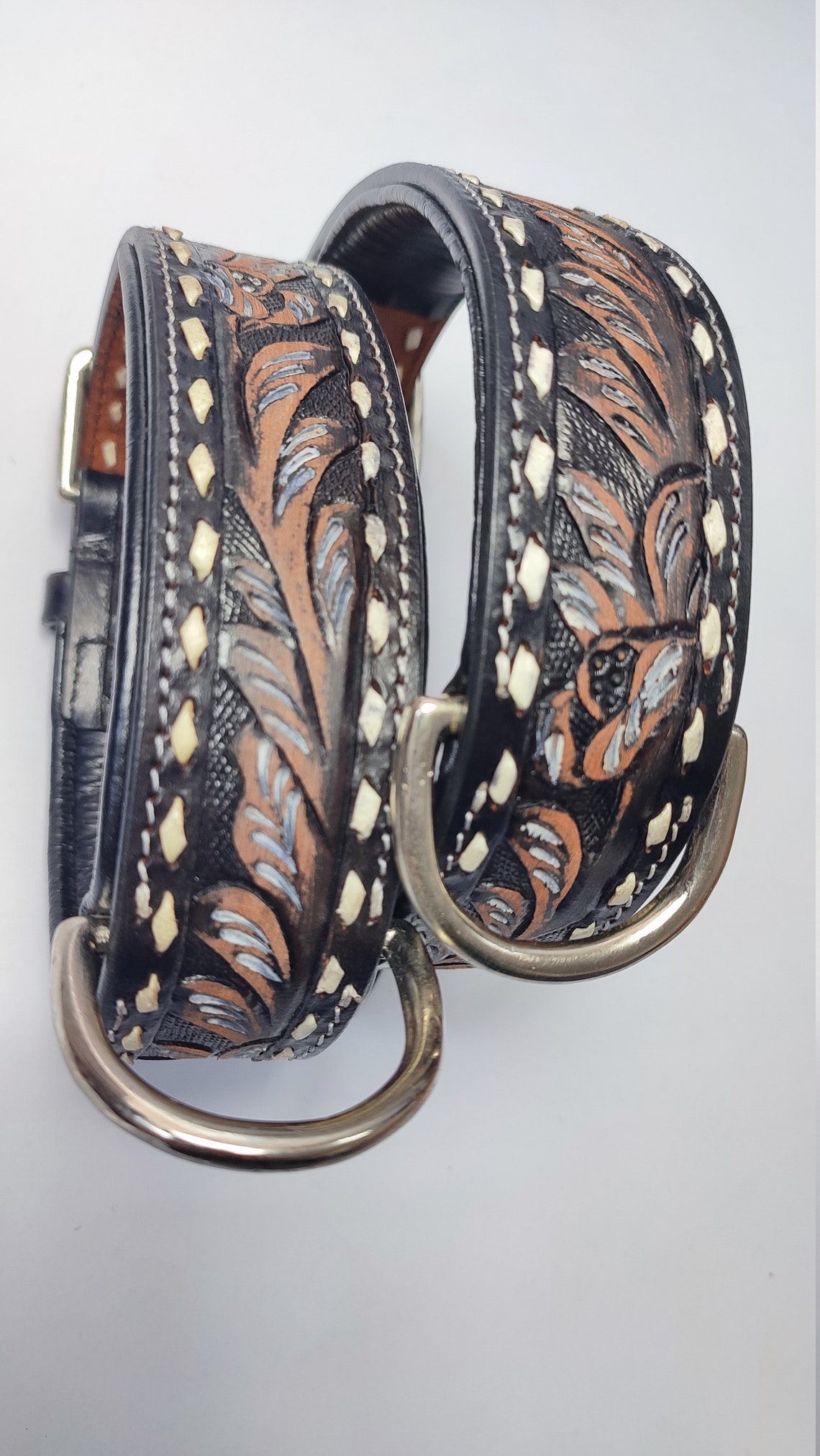 Genuine Tooled Leather Dog Collar Floral Pattern Handmade Etsy