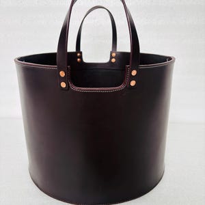 Badri Handmade Pure Leather Basket With Handle Solid Large Brown/Black Leather Basket 12”x16” in Leather Storage Box/Bin Premium Leather Box
