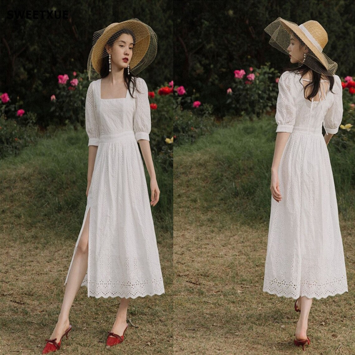Summer DressWedding Guest DressFrench Vintage DressLace