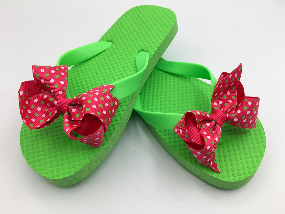 Girls FlipFlops/Sandals Fun Ribbons & Bows Green Etsy