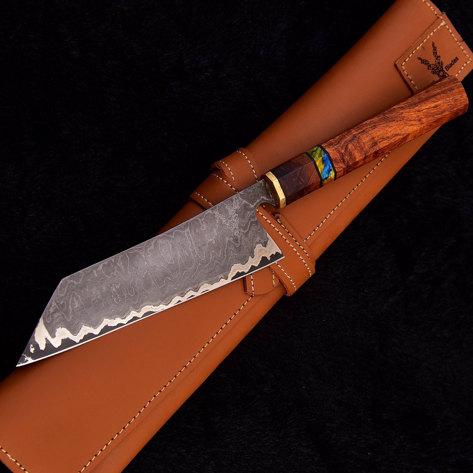 Spartan Knife Block- Complete Damascus Style Knife Set for Men- 5
