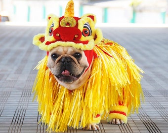 2024 New Chinese Traditional Dancing Lion Hoodie Dog Bright colorful traditional oriental lion costume Pet Birthday Gift