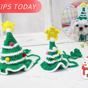 Cat Dog Christmas Tree Hat, Cat Puppy Hat Collar Bib, Pet Headwear, Pet Accessory, Birthday Party Gift for Dog, Cat