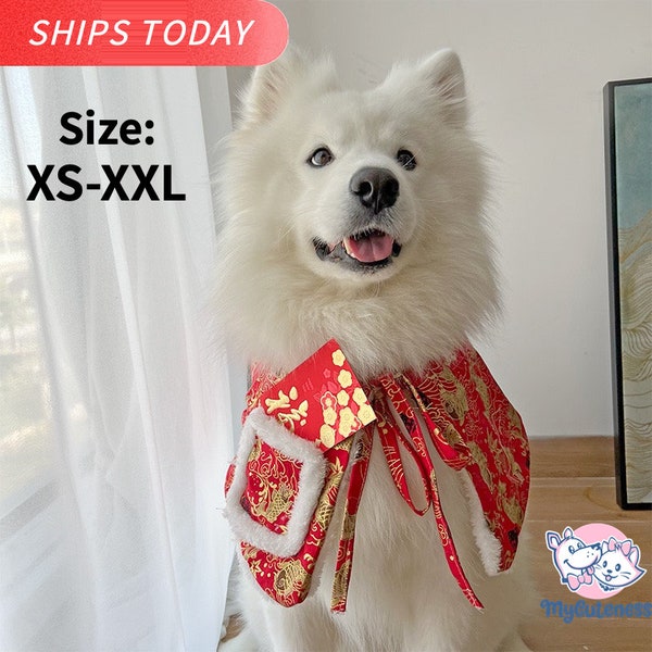 Samoyed New Year's Greetings Pet Cape Collar | Dog Saliva Towel | Medium and Large Dog Satsuma New Year's Bib Collar | Dog Lover Gift