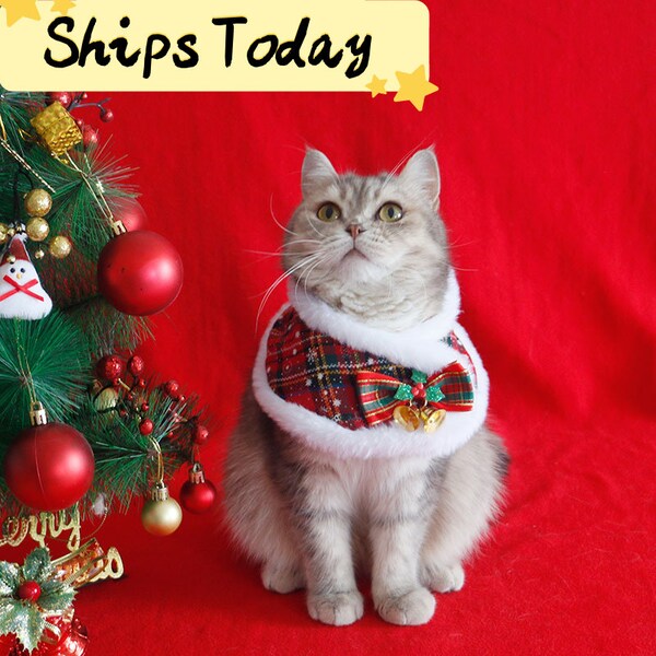 Christmas Santa Outfit Cloak  for Cats Small Medium Dogs | Holiday Xmas Costume for Pets |Shiba Corgi Doodle Kitty Puppy Winter Coat