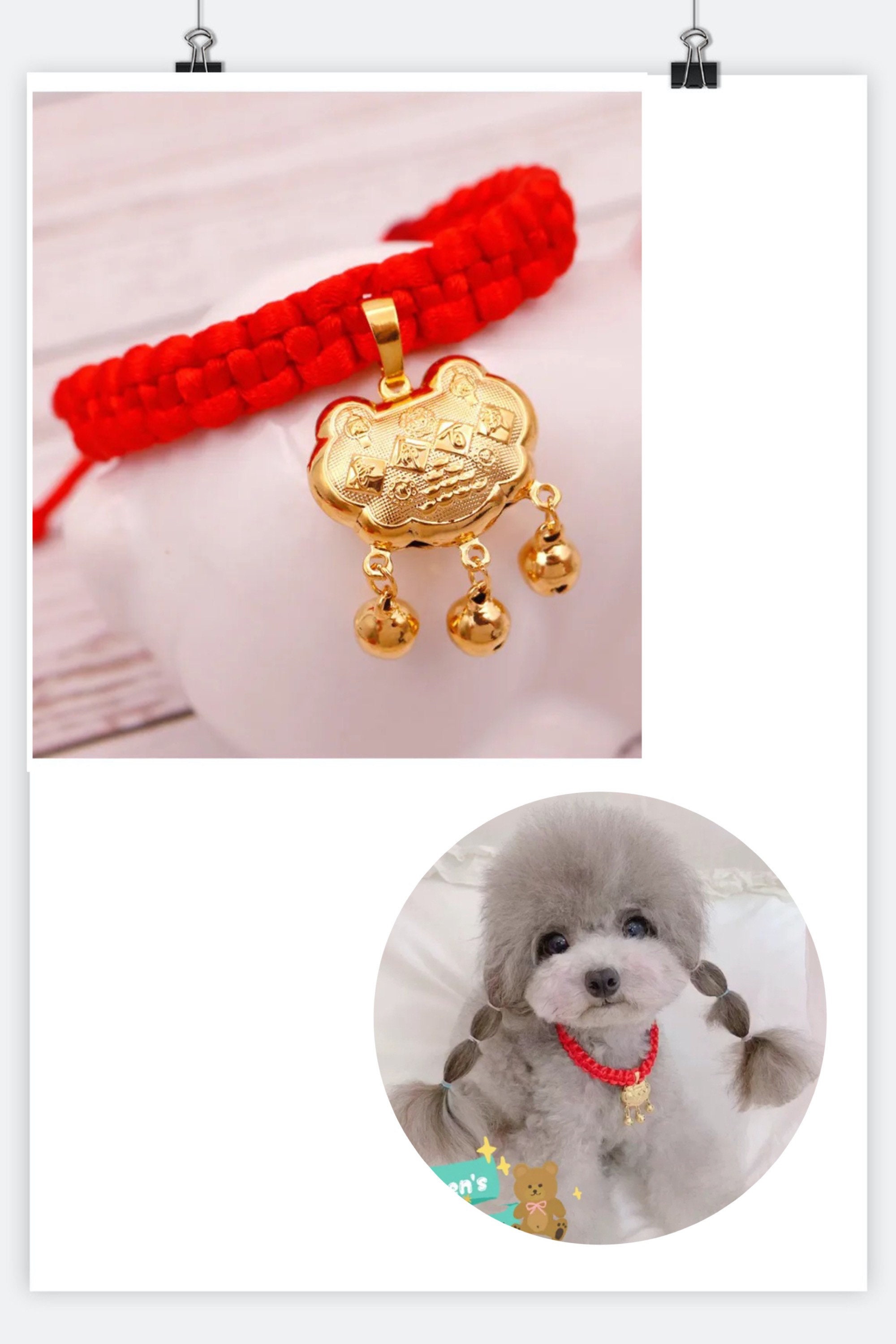 Pet Weave Longevity Golden Lock Necklace Dog Bell New Year 