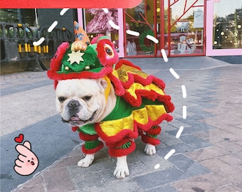 2024 New Chinese Traditional Dancing Lion Hoodie Dog Bright colorful traditional oriental lion costume Pet Birthday Gift