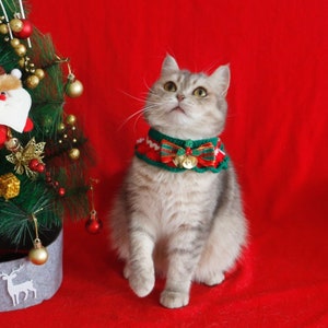 Knitted Christmas Pet Bow Collar | Hand-Woven Bib Knitted Cat Collar | Pet Christmas Theme Collar Cute Bib | Cute Hand-Woven Cat Scarf