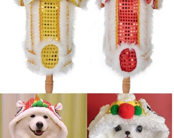 Pet Lion Dance Prosperity Costume - Celebration for Chinese New Year, Lunar New Year, Chinese Asian Weddings, Fortune Clothes for Dog Cat