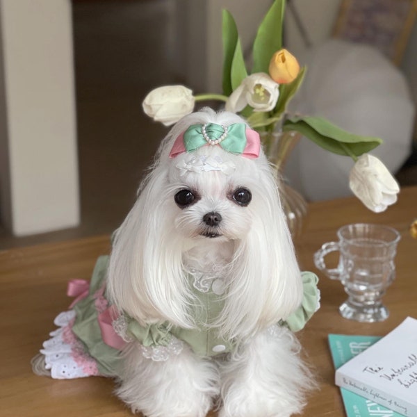 Dog Wedding Dress Princess Costume Dog Birthday Outfit Party Gown Dog Fancy Dress Kitten Cat Puppy Luxury Pink lace dress (no hair clips)