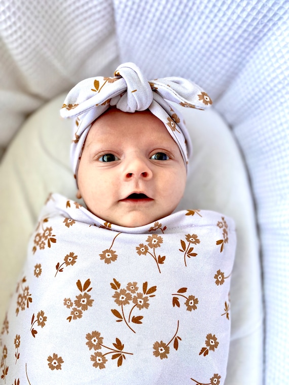 Floral baby swaddle and headband 2025