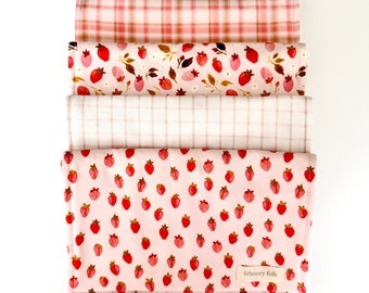 Strawberry Picnic Burp Cloth Set | Baby Burp Cloths | Individual Burp Cloths | Baby Girl Burp Cloths