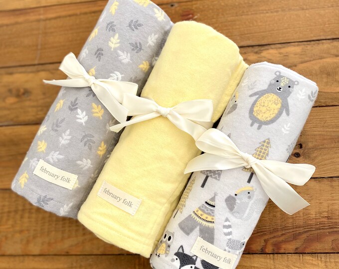 Swaddles and burp cloths and bibs oh my by FebruaryFolk on Etsy