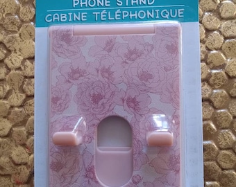 Cellphone stand. In dusty pink w/ floral print. New.