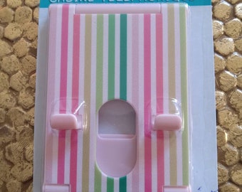 Cellphone stand. Dusty pink with colored stripes. New.