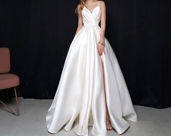 plain white satin wedding dress
