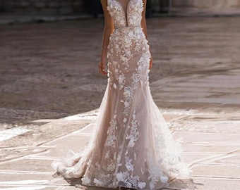 floral mermaid wedding dress