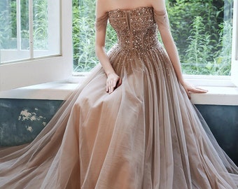 champagne color bridal dress