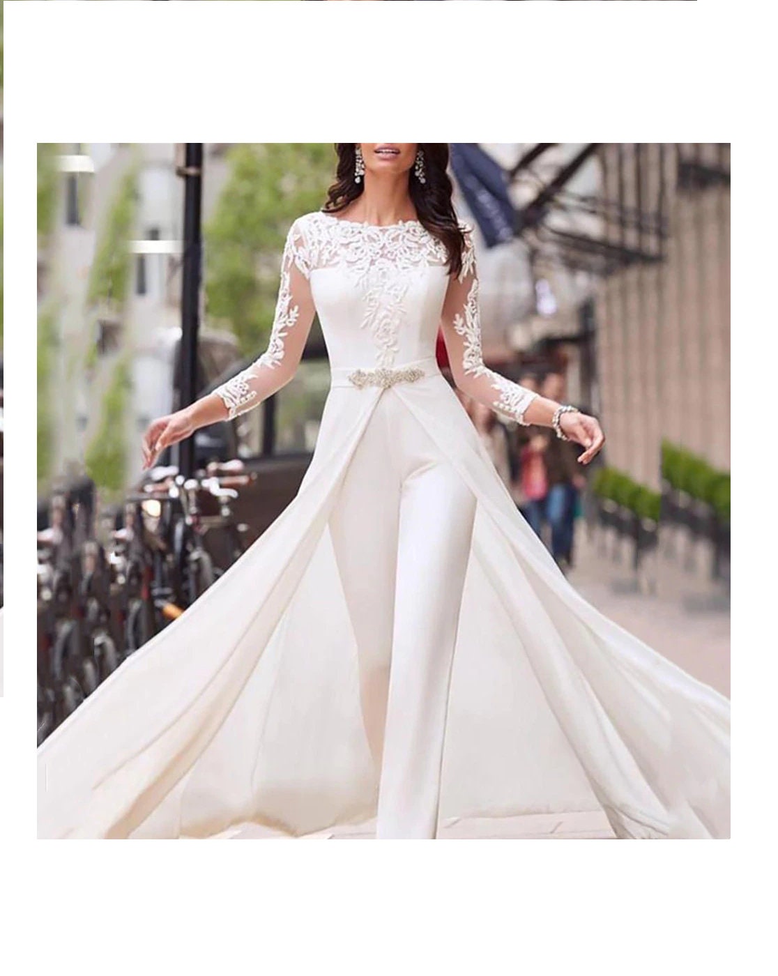 Jumpsuit Lace Wedding Dress With Detachable Train Dress Long - Etsy