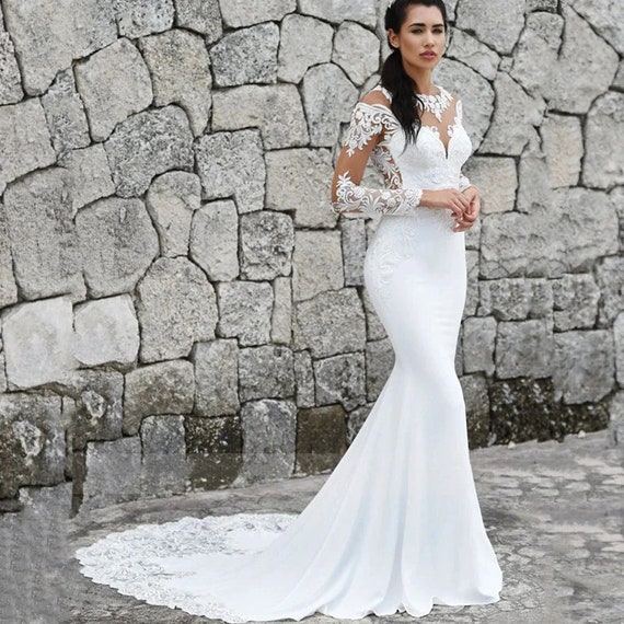 Elegant Scoop Mermaid Wedding Dresses Long Sleeves Dresses - Etsy