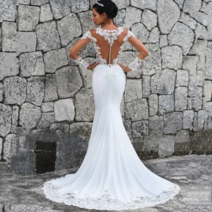 Elegant Scoop Mermaid Wedding Dresses, Long Sleeves Dresses, Illusion ...