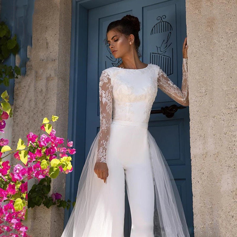 Customized Jumpsuit Lace Backless Wedding Dress Detachable - Etsy