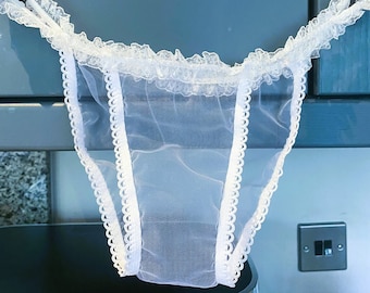 Handmade Sheer Net Tanga Panties with Lace – Sissy Lingerie