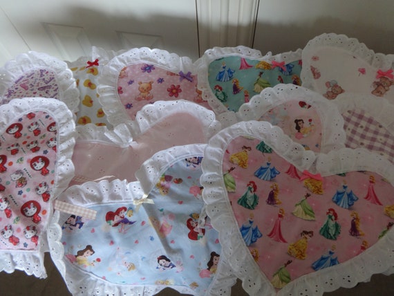 Handmade adult baby bib heart shaped frilly broderie anglaise pastel pink abdl pvc back SALE