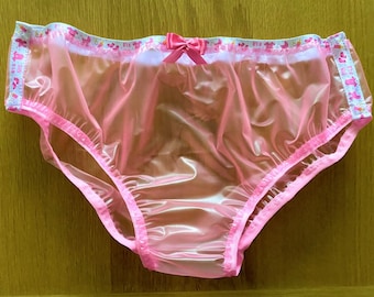 Handmade Pink PVC Panties - "It's a Girl!" Baby Trim