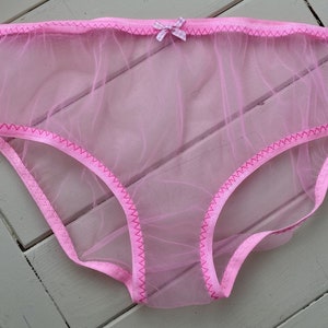 Handmade Panties pink sheer net see throughsoft knickers sissy cute  cd tv