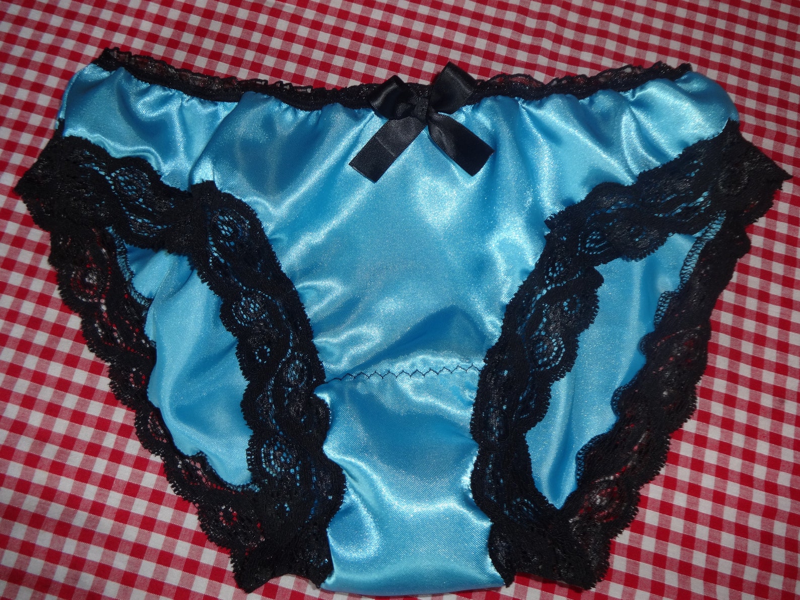 Handmade Panties Turquoise Black Scrunch Bum Satin Knickers Etsy