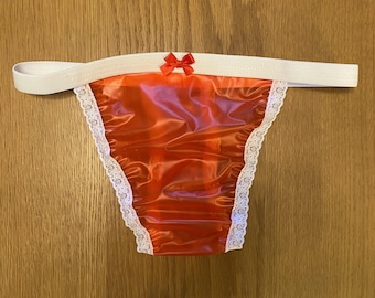 Handmade thong, gaff tucking, see through red pvc sissy tv cd