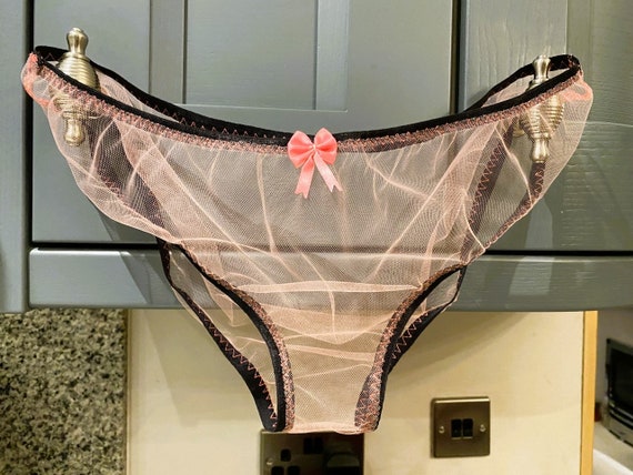 Handmade Panties Sheer Pink and Black Net See Through Knickers