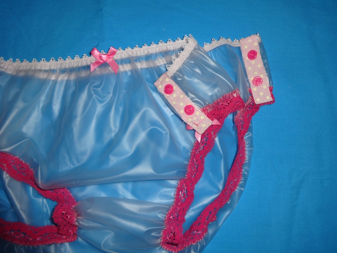 Sissy Pink Clear Pvc Panties Knickers Waterproof Plastic Snaps Side Opening See Through Adult