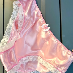 Handmade double layered Panties pink silky satin knickers sissy cute lace cd tv adult baby