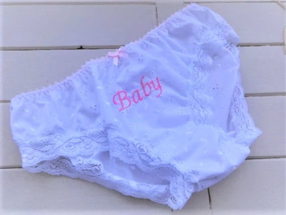 Handmade Panties White Broderie Anglaise Embroidered Knickers Pink