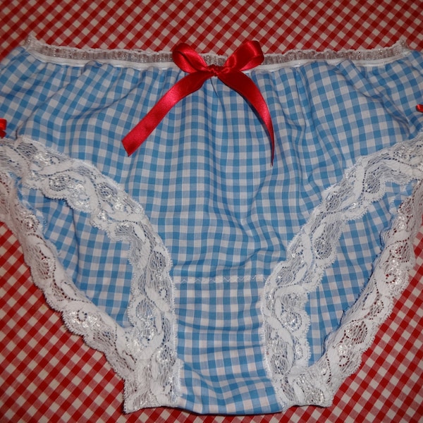 Sissy panties handmade knickers blue gingham check men's underwear