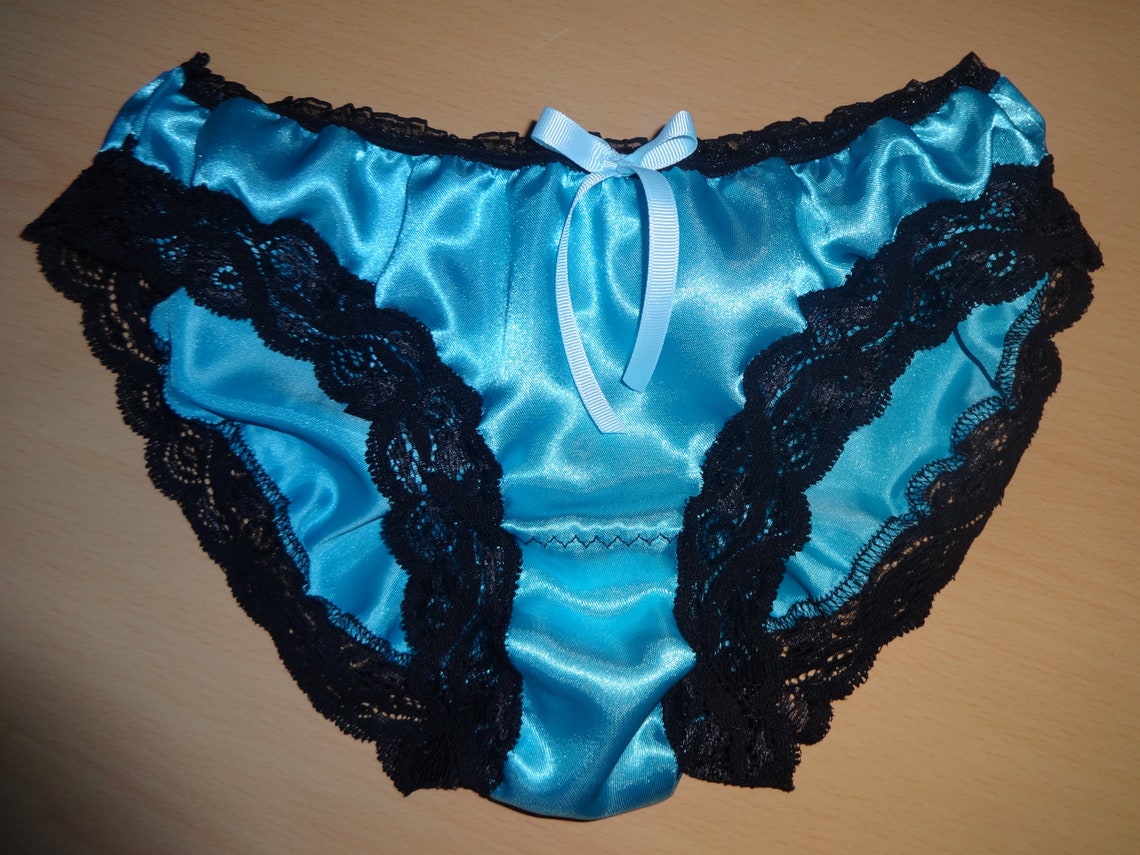 Handmade Panties Turquoise Black Scrunch Bum Satin Knickers Etsy