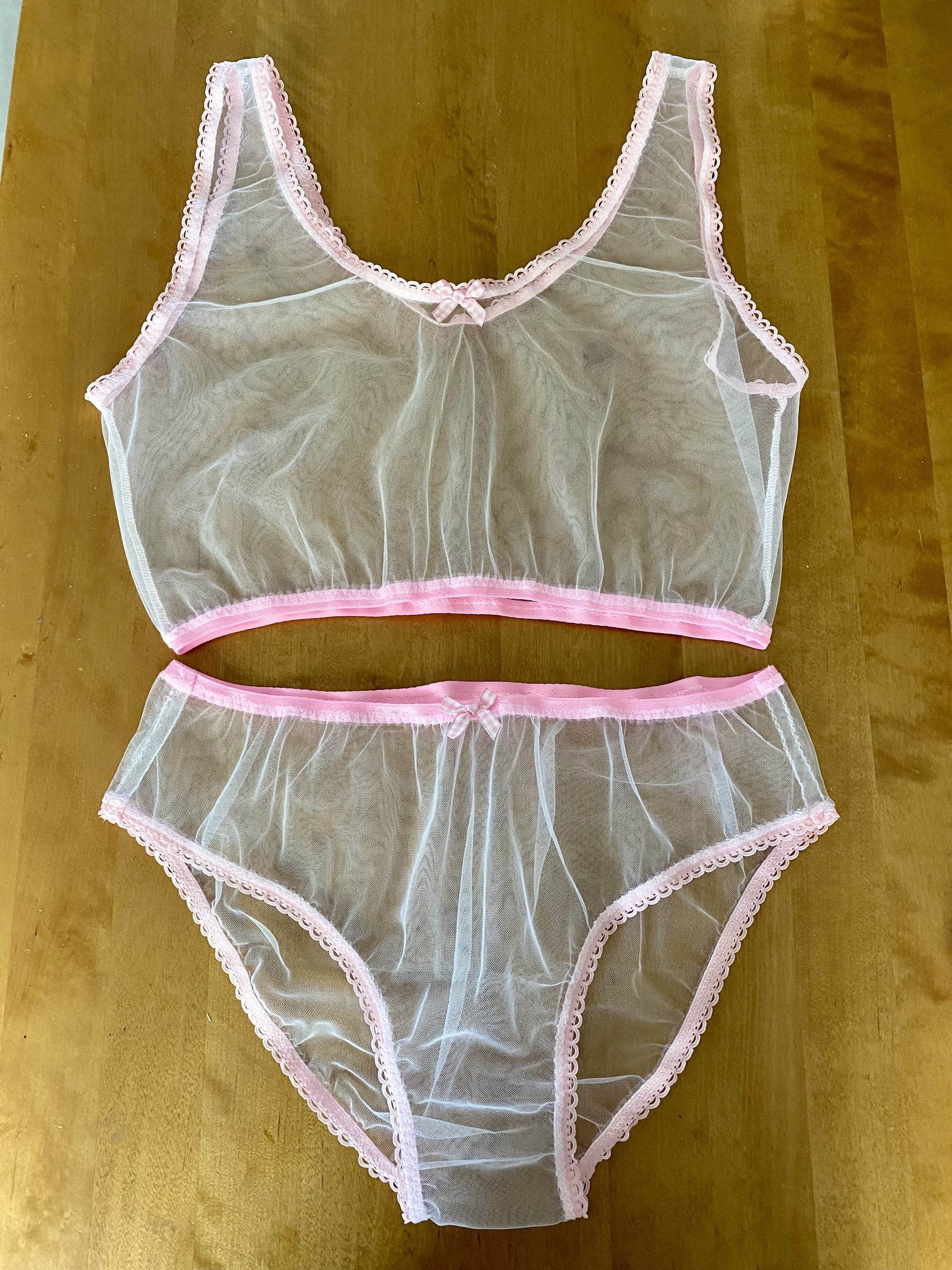 Handmade Panties Knickers Pastel Pink White Picot Lace Net Mesh Sissy See  Through Sexy Sheer Cd Tv -  Canada